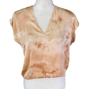 Natalie Busby Size S Dyed Box Top Peach V Neck Tie Dye
